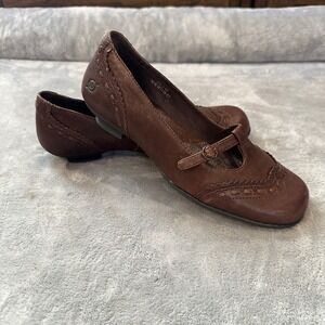 Born Brown Leather Mary Jane Flats Wingtip Scalloped Buckle Shoes W1119 E7 9.5